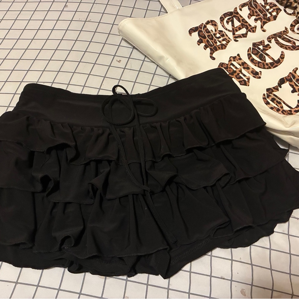 Black Tiered Ruffle Skort with Drawstring Waist
